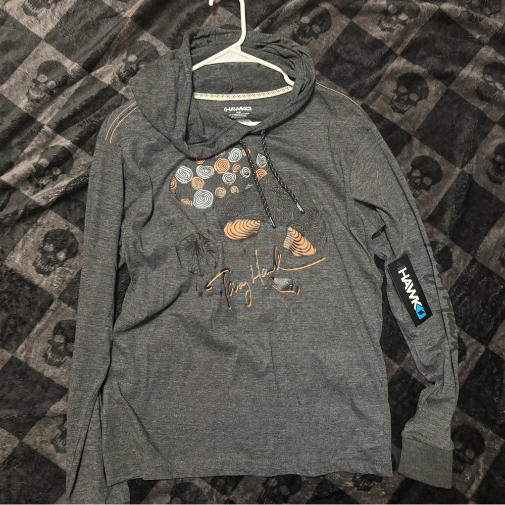 Tony Hawk Charcoal Hoodie with Orange Swirls